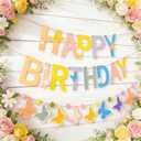 OBBOLO Felt Happy Birthday Banner, Butterfly Birthday Banners, Felt Party Banners, with Handmade Butterfly Garland, Pre-Strung Birthday Decorations for Girls Women Flower Spring Garden Party