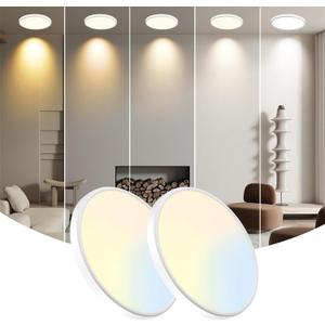 WKONCLDY 7.5Inch LED Ceiling Lights, 5 Colors Selectable (3000K/3500K/4500K/5000K/6000K) Flush Mount Ceiling Lights, Ultra Thin LED Lights Fixtures 0.87Inch for Dinning Room (White)