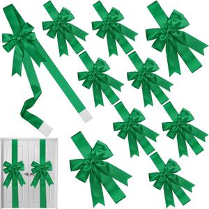 MCEAST 10 Large Green Ribbon Cabinet Door Bows for Christmas Festive Party Supplies, 10 x 87 Inches