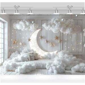 Indoor Baby Photography Background Children Portrait Photo Props Studio Backdrop Newborn Photo call Moon Star White Wall(6x4FT)