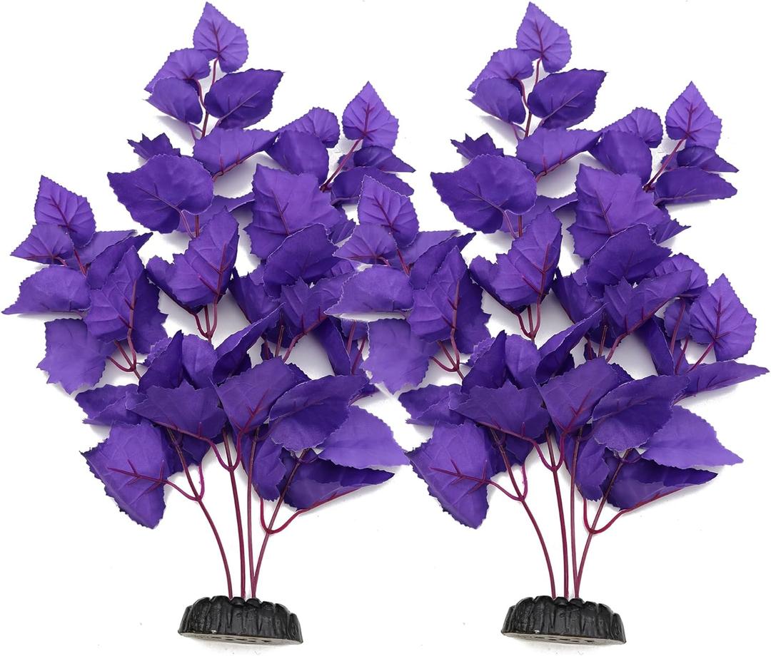 ALEGI Silk Aquarium Plants, 16 Inch Artificial Silk Plants Decorations for Fish Tank,Aquarium Dcor Plastic Plants (Purple, 2 Pack)