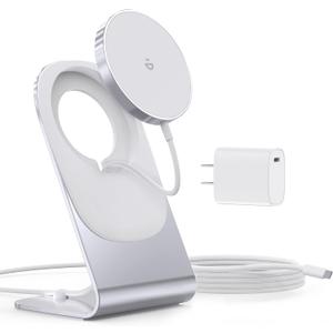 Magnetic Wireless Charger for iPhone 16/15/14/13/12 - Mag Charger+20W USB C Adapter, Fast Wireless Charging Stand/Pad with 5ft USB-C Cable for iPhone 16/15/14/13/12 Pro Max Plus Mini,Mag-Safe Charger (Silver)