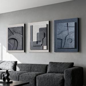 Azartslr 3D Abstract Textured Wall Art, Modern Black White Sandstone Wall Decor For Living Room, Blue Minimalism 3piece Home Bedroom Art Painting, Minimalist Artwork Dining Room Pictures Decoration