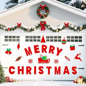 9-Inch Christmas Garage Door Magnets, 25pcs Large Merry Christmas Garge Magnets Decorations, Reflective Holiday Magnetic Murals for Car Refrigerator Mailbox Dishwasher