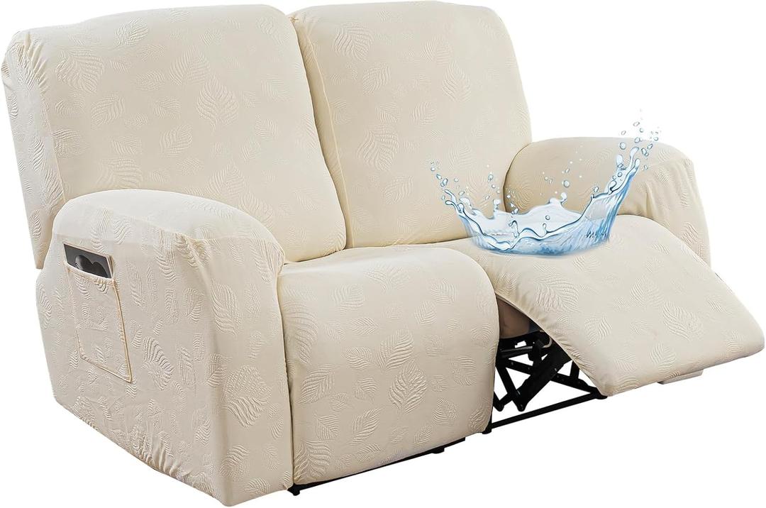 Gennia Recliner Loveseat Cover 4 Pieces, Waterproof Stretch Recliner Sofa Covers 2 Seater with Pockets Reclining Couch Slipcover Furniture Protector for Kis, Pets (Beige)