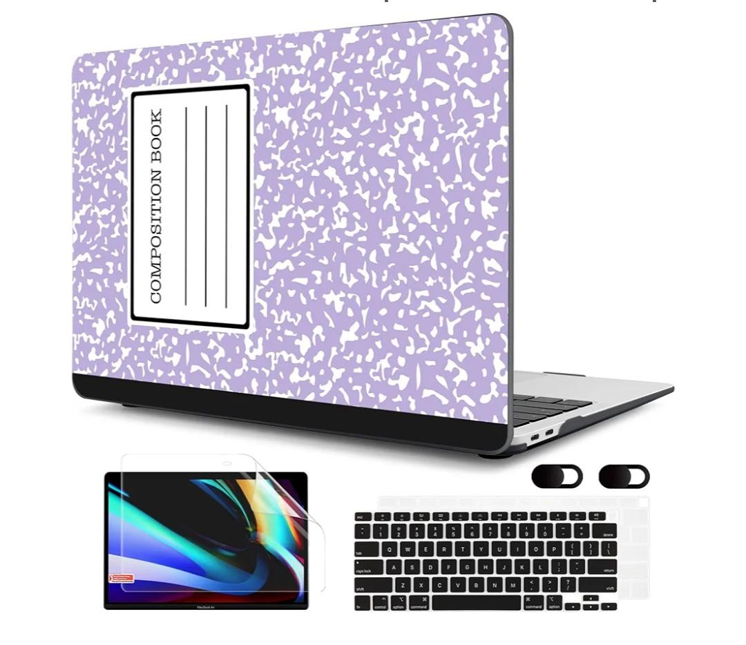 MEEgoodo for MacBook Air 13 inch Case 2021 2020 2019 Released A2337 M1 A2179 A1932 with Touch ID, Plastic Hard Shell Keyboard Cover Compatible with MacBook Air 13 inch Retina, Composition Book Purple