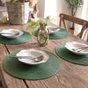 FunWheat Round Braided Placemats Set of 6 Table Mats for Dining Tables Woven Washable Non-Slip Place mats 15 inch (Olive, 6pcs)