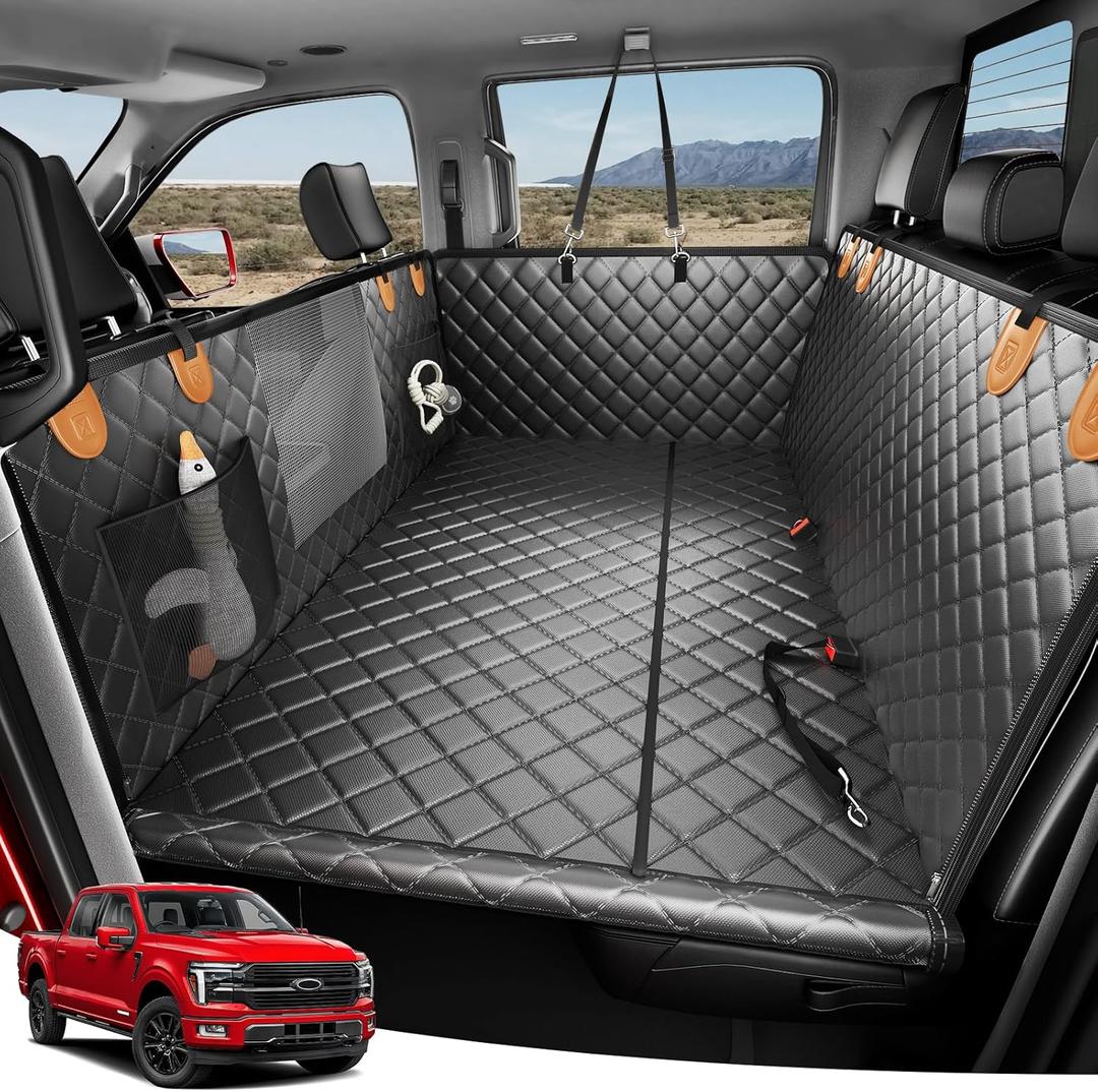 Zanch Heavy-Duty Dog Truck Seat Cover, Flat Solid Back Seat Extender for Multi Large Dogs, Hard Bottom Supports 450 lb, Waterproof Hammock Protector, XL for Full-Size Crew Cab Trucks & SUVs, Orange