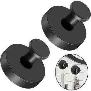 Suction Cup Hooks for Glass Window, Stainless Steel Shower Suction Hooks for Hanging Robe Towels, Mounting on Glass Shower Doors, No Drill Removable Towel Hooks (2 Pack-Black)