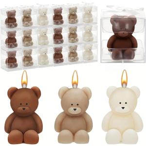 50 Pcs Bear Baby Shower Candle Favors for Guest Bear Party Favors Baby Shower Candles Bulk for Gifts Party Decorations (Light Brown,Brown,White)