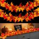 BlcTec Fall Decorations for Home 18 FT Battery Operated Fall Garland with Lights 100 LED Orange Bulbs, 12 Pumpkins, 8 Modes, Timer, Lighted Fall Leaves Garland for Harvest Thanksgiving Decorations