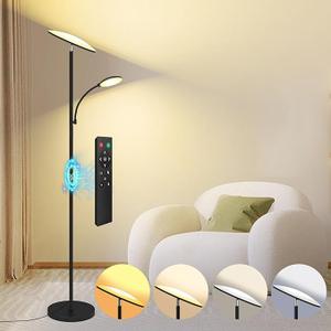 Floor Lamp, 2025 Upgraded 42W 4500LM Super Bright LED Floor Lamp with Rotatable Reading Light, Touch Remote Control & Memory Function, Stepless Dimmable Standing Lamp for Living Room Bedroom, Black