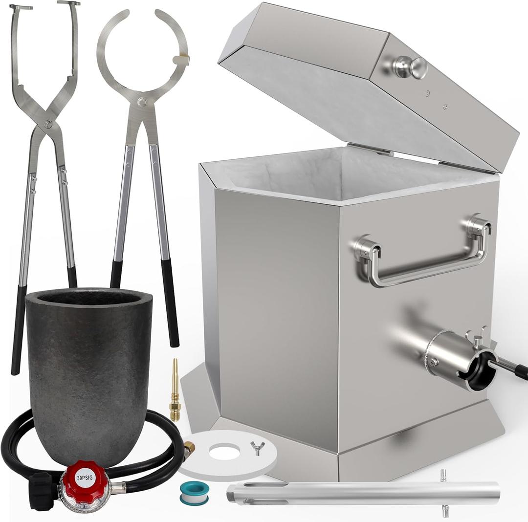 CANALHOUT 7KG/15lbs Propane Melting Furnace Kit with Two Tongs and Crucible, All New Kiln Metal Foundry Furnace Smelting Gold Silver Copper Aluminum, Metal Recycle Home Smelting Casting Tool (7KG Furnace Kit & Tongs set)