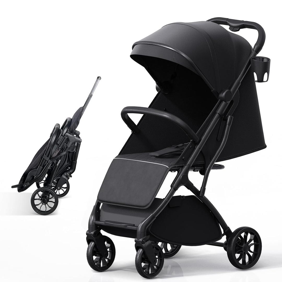 Lightweight Baby Travel Stroller, Compact Toddler Strollers w Telescoping Handle, Cup Holder & Storage Pocket, One-Hand Quick Fold, Near Flat Recline Seat, TR18, Black