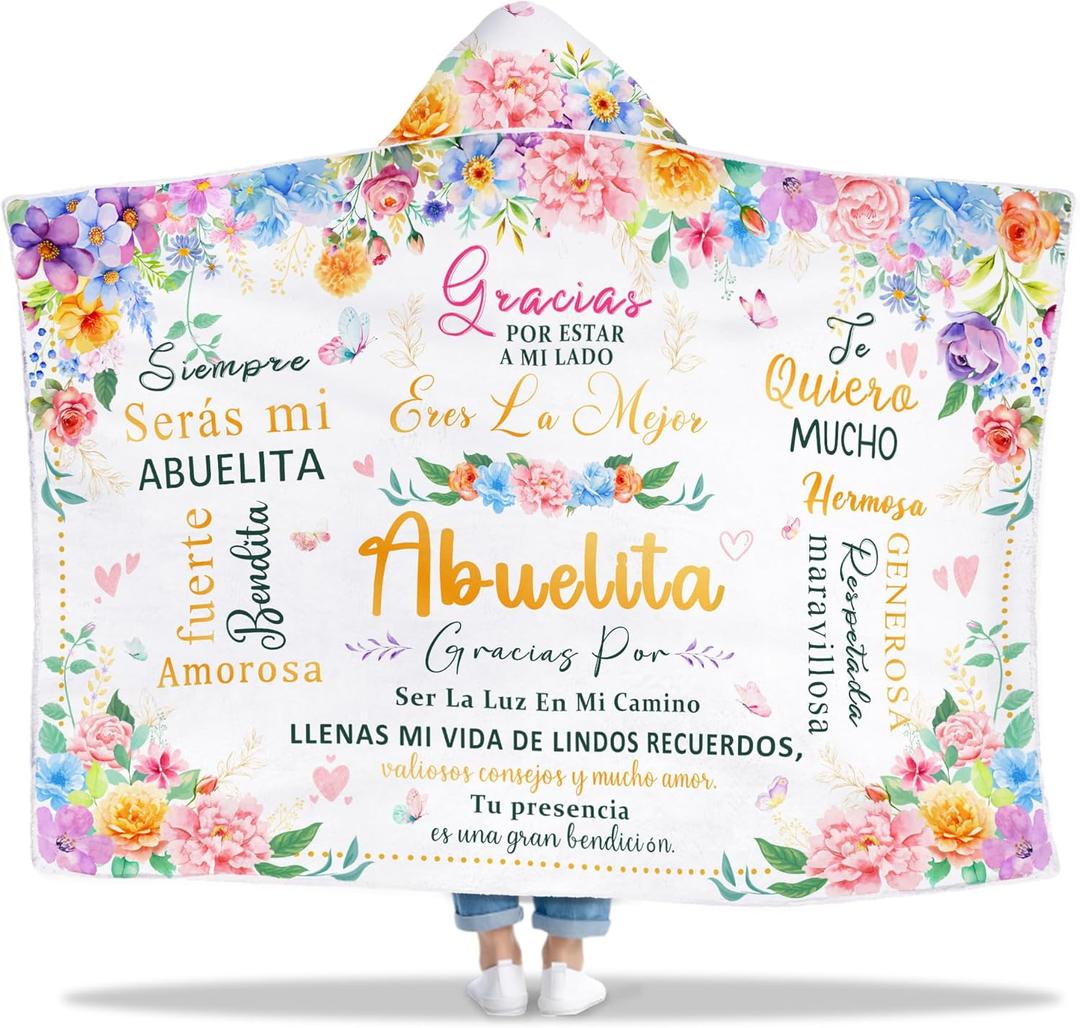 Abuela Gifts, Abuela Mothers Day Wearable Blanket Gift from Grandkids, Regalo para Abuelita, Gifts for Abuelita Manta, Abuelita Gift in Spainsh Hooded Blanket 47x72 in