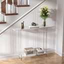 Acrylic Narrow Console Table for Entryway, 7.6" D x 39.4" W x 31.5" H, Square Legs, Skinny Entry Table for Sofa, Foyer, Hallway, Living Room, Modern, 2-Tier, Clear