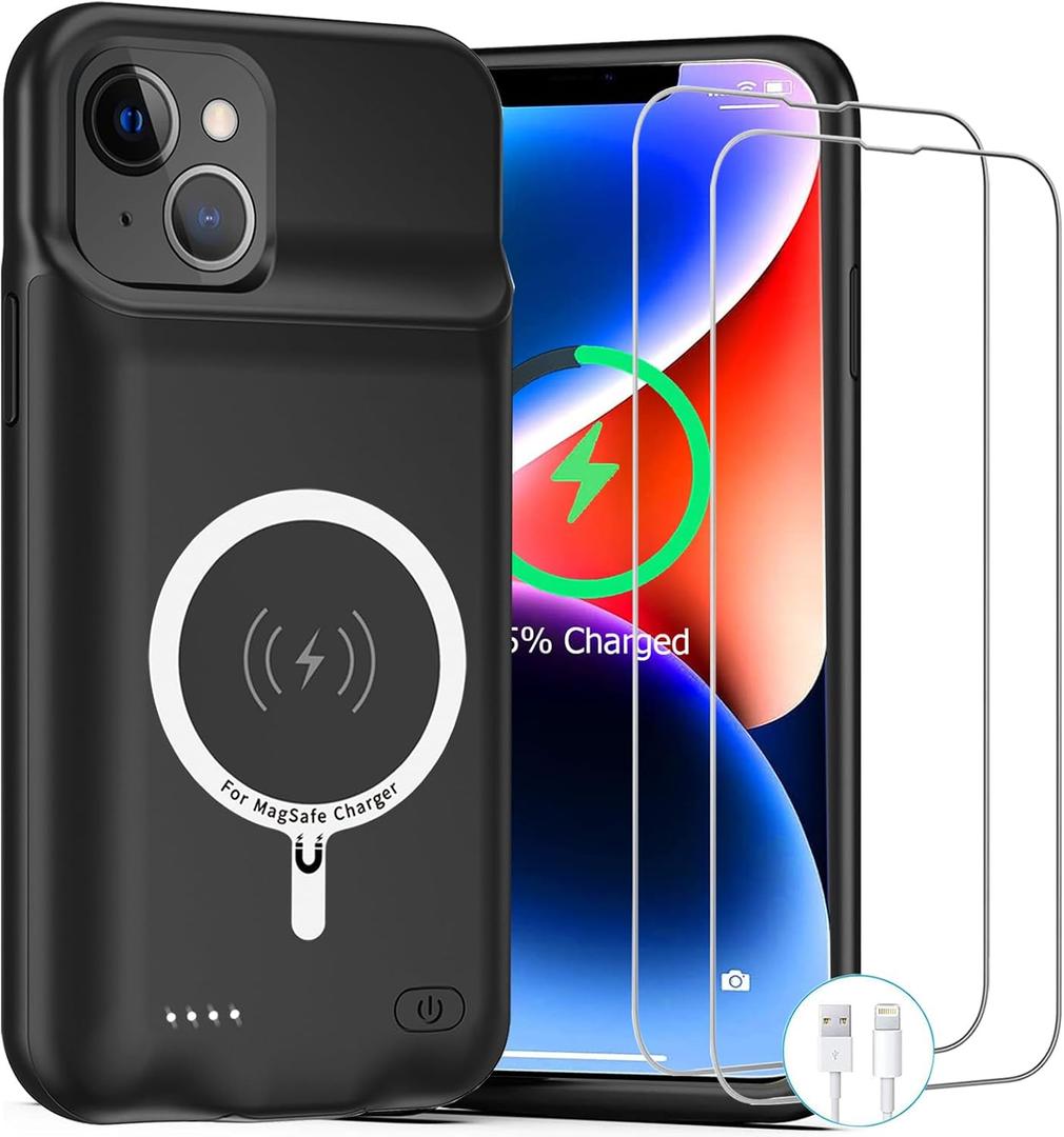 Battery Case for iPhone 14, Upgraded 10000mAh Rechargeable Portable Charging Case with Wireless Charging Compatible for iPhone 14 (6.1 inch) with Carplay Extended Battery Pack Charger Case (Black)