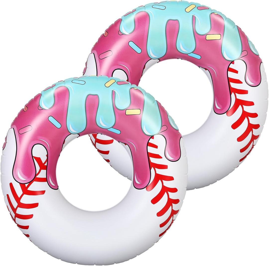 2 Pcs Ice Cream Drip Baseball Pool Floats 42.5 Inch Inflatable Swim Rings Summer Beach Pool Toys for Adult Ice Cream Baseball Party Themed Birthday Bridal Shower Party Supplies