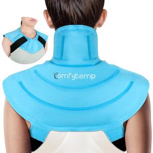 Comfytemp Ice Pack for Neck Shoulders Pain Relief, Reusable Gel Shoulder Ice Pack Wrap, Cold Compression Therapy for Upper Back, Cervical Injuries, Rotator Cuff, Recovery Items (Small, Bright Blue)
