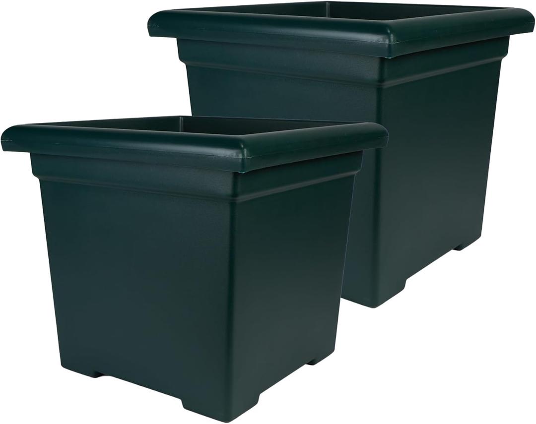 The HC Companies Accent Square Plant Pot w/Drainage - Classic Planters for Outdoor Plants & Indoor Plants - Lightweight & UV-Resistant Square Planter Box (12.5, Evergreen, Pack of 2)