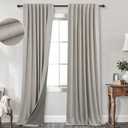 KOUFALL 108 Inch Curtains Long,Blackout Boho Taupe Linen Black Out Pleated Curtains for Living Room Bedroom 2 Panels Set
