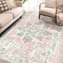 Vhong Boho Area Rugs Vintage Washable Neutral Modern Dusty Pink and Green 4x6 Non Slip Carpet for Nursery Living Room Dining Room Bedroom Farmhouse Girls'Room