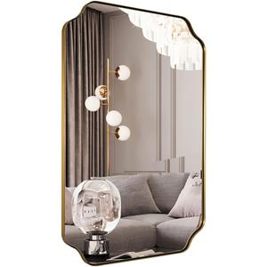 ANDY STAR Brushed Gold Mirror, 22"x30" Bathroom Vanity Mirror, Rounded Rectangle Bathroom Mirror with Stainless Steel Metal Framed, Wall Mounted Decorative Mirror (Horizontal/Vertical)