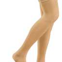Amazon Basics Medical Compression Stockings, 20-30 mmHg Support, Women & Men Thigh Length Hose, Open Toe, Beige, Medium