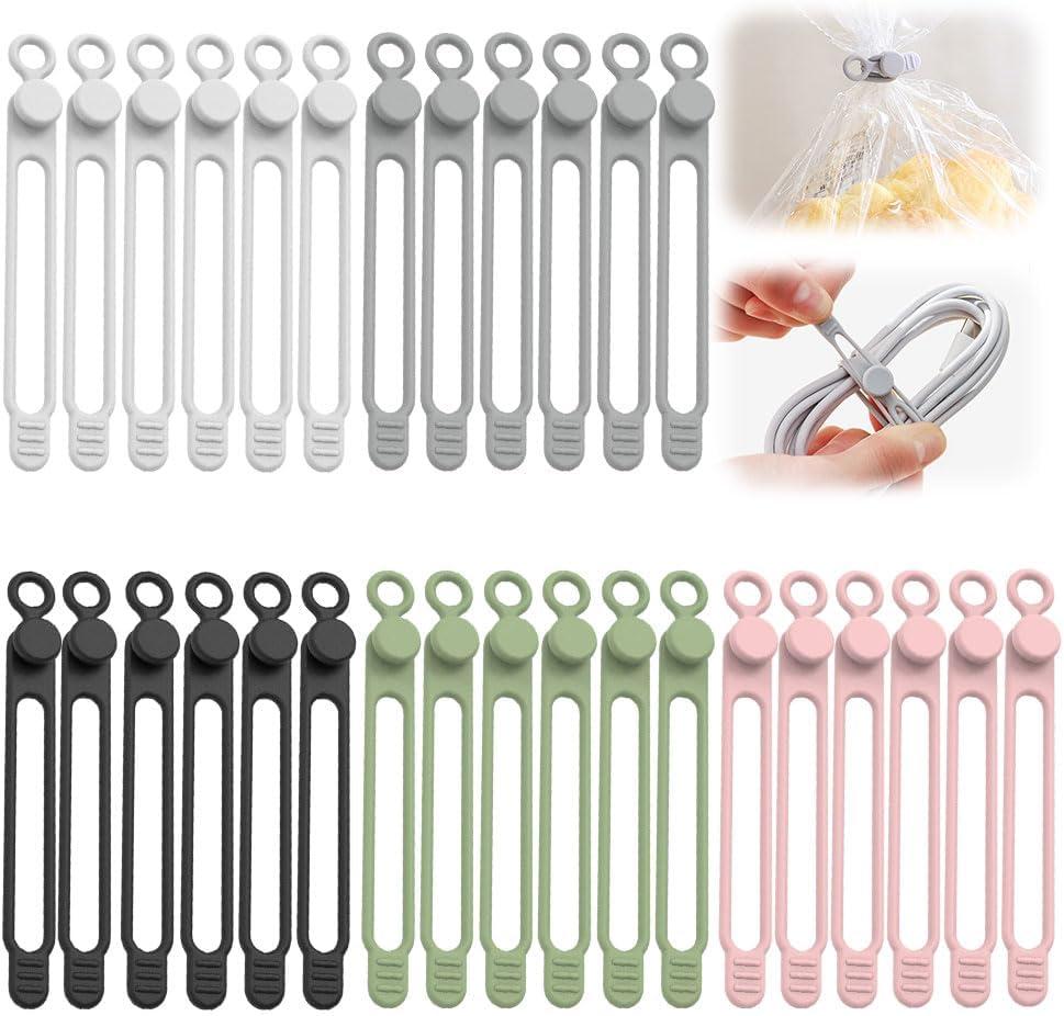30pcs Data Cable Organizer, 2025 New Silicone Cable Ties Cable Management Organizer, 106mm Reusable Cord Organizers, Colorful Wire Organizers for Cords (30)