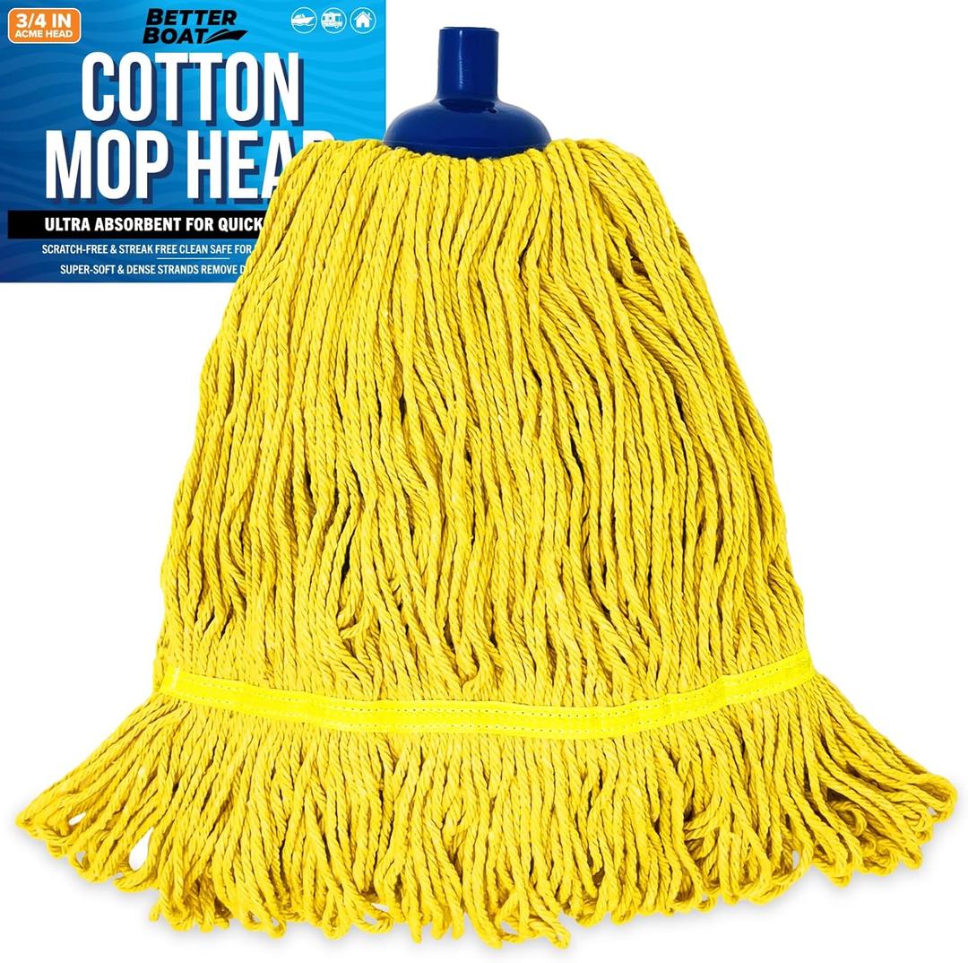 Screw On Cotton Mop Head Replacement Refill, Heavy Duty String Mop Head for Boat, Deck, Floor, Home, Car, and RV Cleaning, Durable and Absorbent Design