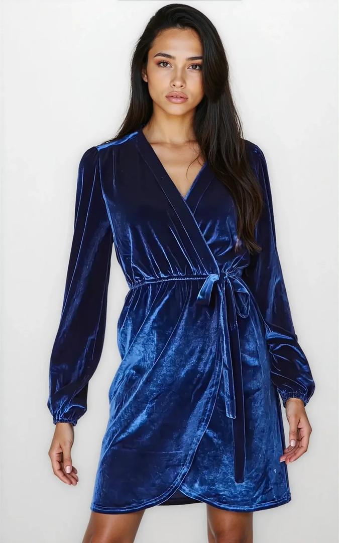 Classy Regular Fit Long Sleeve High Waist V Neck Elegant Dress, Size 2