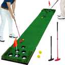 Golf Pong Putting Green Indoor Outdoor Golf Game Set with 2 Putters 2 Golf Balls 2 Golf Cups & Flags Backyard Party Practice Putting Mat for Young Adults Fathers & Golfers (118x20")