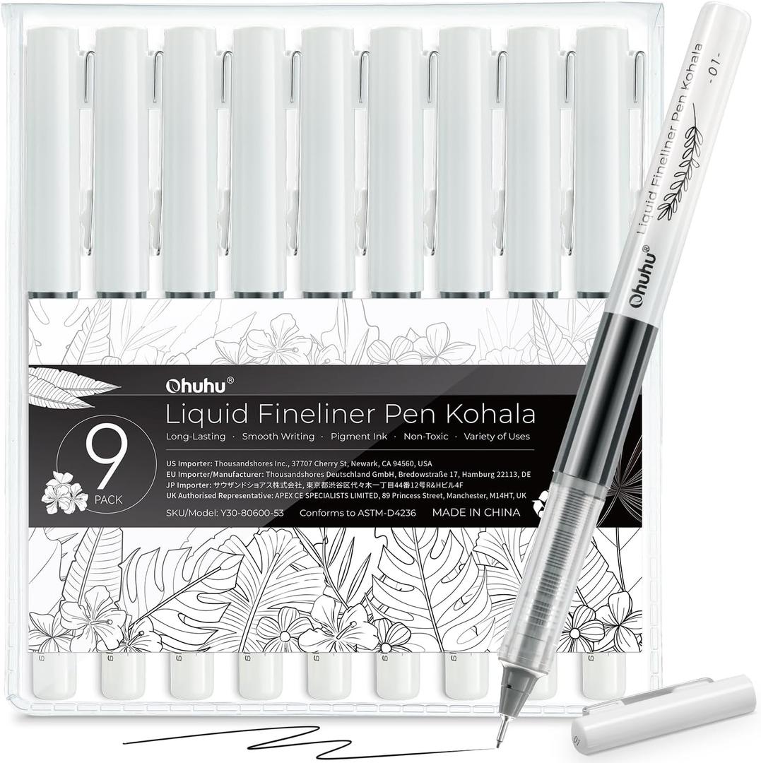 Ohuhu Liquid Fineliner Drawing Pens: 9 Sizes Micro Pens Drawing Pens Pigment Black Ink Water-proof Alcohol-proof Assorted Point Tips Smooth Writing Sketching Journaling Anime Artist Beginners - Kohala