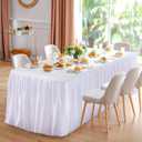 White Table Clothes for Rectangle Tables 6ft, Wrinkle Resistant Fitted Table Cloth with Pleated Ruffle Skirts for Banquet Wedding Baby Shower Folding Table