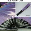 Large Rave Fan, Clack Folding Hand Fan with Premium Fabric, Thick Bamboo Frame for Men Women Gift for EDM, Festival, Club, Party, Dance, Decoration (Lridescent Purple, 13")