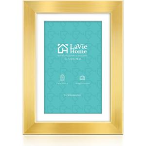 LaVie Home 5x7 Picture Frame Gold, 5 x 7 Frame with High Definition Plexiglass, Horizontal or Vertical Wall Wood Gallery Picture Frames Suitable for Small Picture, 1pc
