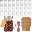 Mimorou 24 Pack 4oz Christmas Mini Mason Jars Snowflake Mini Mason Jar Mugs with Handle Drinking Glasses Cups with Lids Wooden Spoons, Kraft Tags for Christmas Party Favors, Gifts, DIY Treats