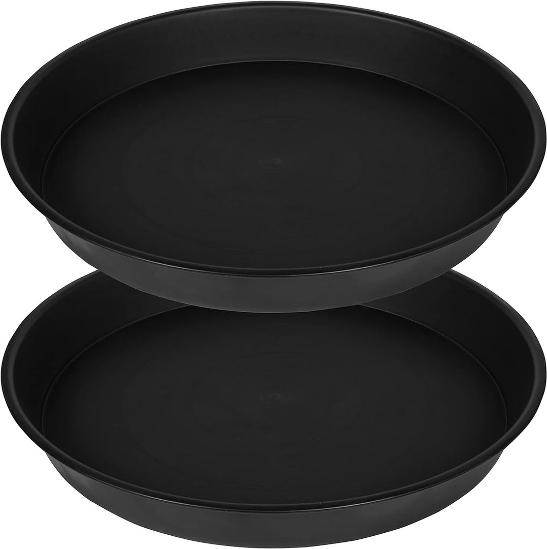 2 Pack of 14 inch Plant Saucer, Heavy Duty Round Plant Trays for Pots, Plastic Plant Water Tray, Flower Plant Saucers for Indoors, Pot Drip Trays for Planter 12-14" (14", Black)