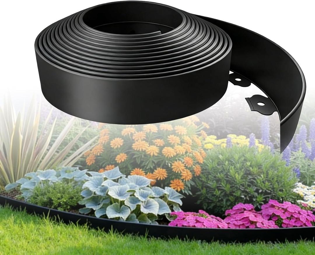 Kryonix Landscape Edging, Garden Edging 2 Inch Tall 40 FT Plastic Flexible with 40 Stakes for Gardens, Lawns, Landscaping, Flowerbeds, Black