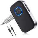 COMSOON Bluetooth Receiver for Car, Noise Cancelling 3.5mm AUX Bluetooth Car Adapter, Wireless Audio Receiver for Home Stereo/Wired Headphones, Hands-Free Call, 16H Battery Life - Black+Silver