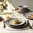 ALOFMO Ceramic Dinnerware Sets-12 Pieces Set, Plates Pasta Bowls Soup Bowls, Modern Stoneware Dishes, Reaction Glaze Black (Sky white)