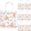 Aliceset 20 Pcs Mother's Day Clear Floral Gift Bags with Handles Flower Rose Party Goodie PVC Treat Bags for Tea Party Baby Shower Birthday Bridal Shower, 8 x 8 x 3.15 Inch