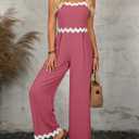 AGERWAY Womens Summer Jumpsuits Dressy Rickrack Trim Square Neck Casual One Piece Sleeveless Wide Leg Long Pant Rompers (S)