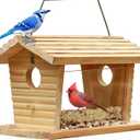 STARSWR Bluebird Feeder Outside, Mealworm Bird Feeder for Outdoors Squirrel Proof Hanging Birdhouse Feeder Wooden Bird House Feeder for Cardinal，Finch