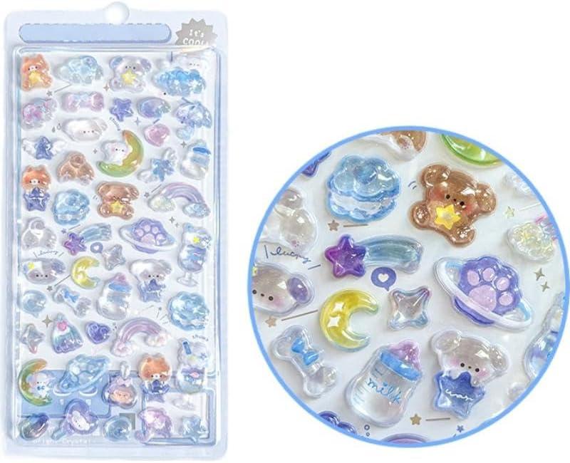 3D Stereo Embossed Sparkling Crystal Stickers,3D Reusable Tiny Patch for Scrapbooks Planner Journals Laptops Phone Case Decoration for Phone Cases Projects, Self-Adhesive Stickers for Decor.