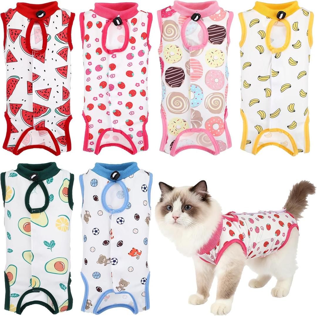6 Pack Recovery Suit for Cats, Breathable Female and Male Onesie Cat Recovery Suit E Collar Alternative Pajama for After Surgery Spay Abdominal Skin Anti Licking (Medium)