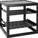 RackPath 12U Open Frame Network Rack with 2X 14in Vented 1U Shelves Rear Support, Wall Mount/Floor Standing Network Cabinet, Heavy Duty 150 lbs Capacity for IT & AV Gear, Audio and Video Device