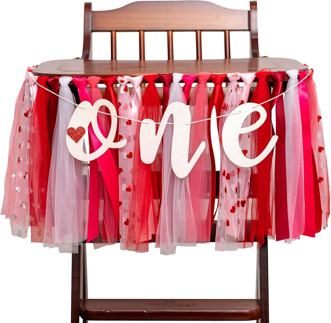 Sweetheart One High Chair Banner - Valentines Day Highchair Banner, Sweet One Birthday Party Decoration,Valentines Theme Party Photo Props for Girls 1st Birthday,Baby Shower Decor