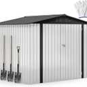 DWVO 8x6ft Metal Outdoor Storage Shed, Waterproof Tool Shed Heavy-Duty Storage Unit with Lockable Door and Vents, Ideal for Bicycles, Tools, Lawnmowers, Backyards, Patios, Lawns - White