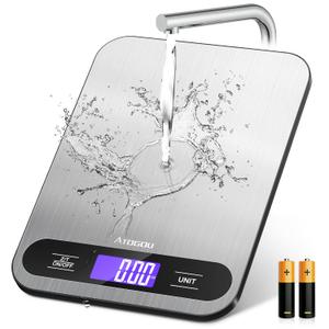 Atogou Food Scale, 33lb/ 15kg Digital Kitchen Scale with Full View LCD Display, Durable Stainless Steel Surface, for Cooking, Baking, Meal Prep Black